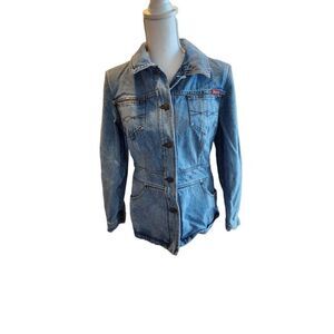 Vintage 90s Mudd Mid Length Jean Jacket Size M Blue Denim Grunge